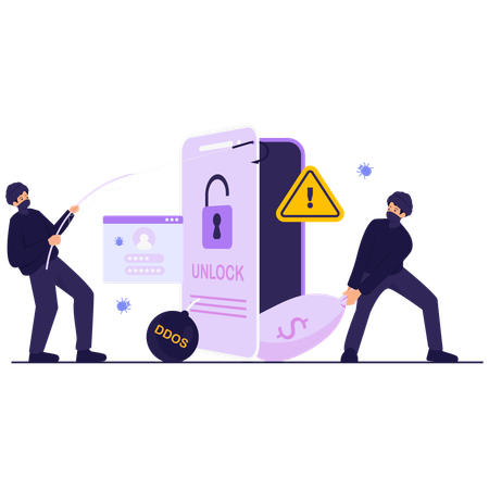 モバイルハッキングを行うハッカー  イラスト