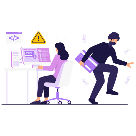 オンライン銀行詐欺を行うハッカー  イラスト