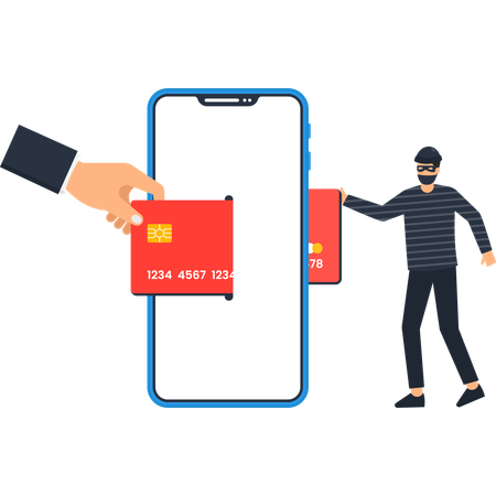 Hacker doing online card fraud  Illustration