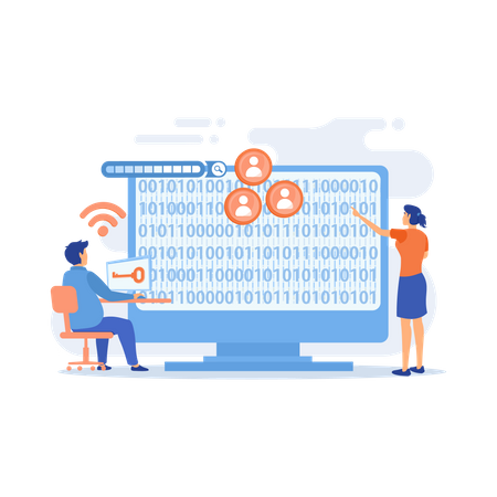 Hacker gathering target individuals sensitive data  Illustration