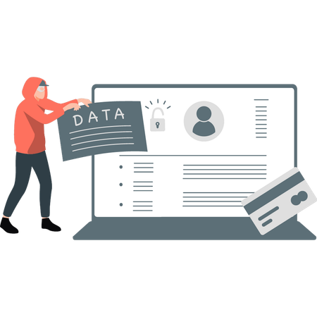 Hacker hackeando dados confidenciais da conta  Ilustração