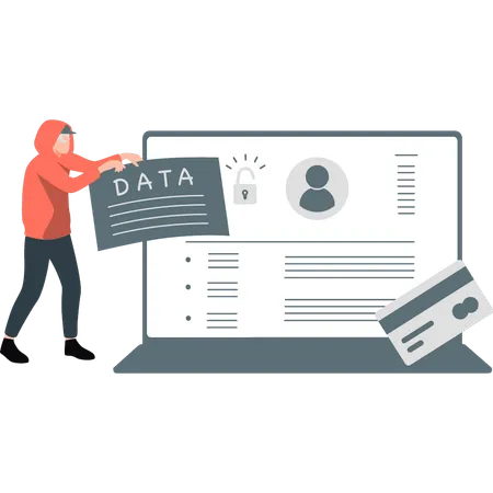 Hacker hackeando dados confidenciais da conta  Ilustração