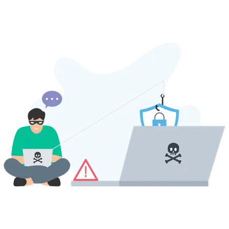 Hacker hacken Daten von Laptop  Illustration