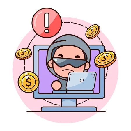 Hacker hackeando dados bancários  Ilustração