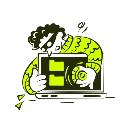 Hacker Hacking Computer Data And Files  Illustration