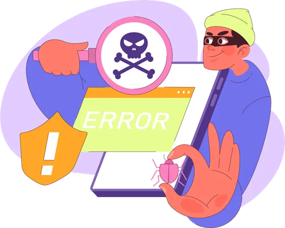 Hacker pirateando datos móviles  Ilustración