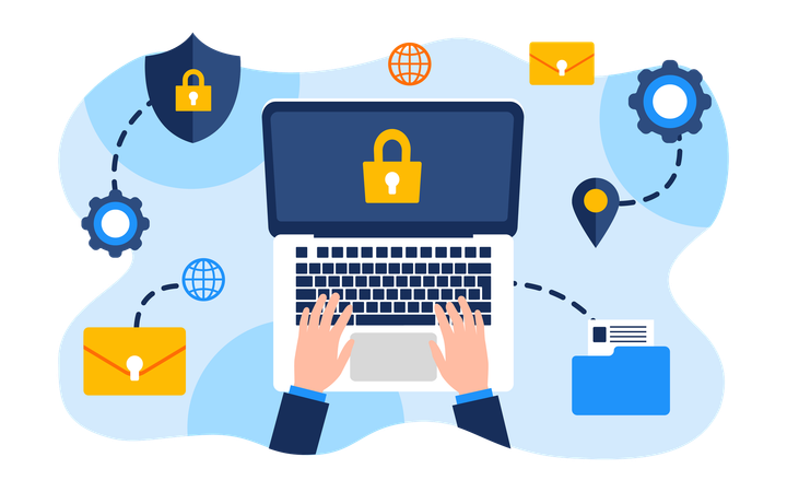 Hacker hacks sensitive data from laptop  Illustration