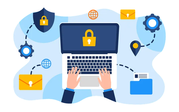 Hacker hacks sensitive data from laptop  Illustration