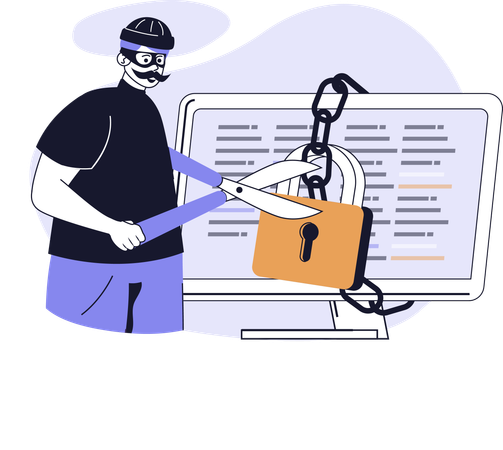 Hacker hacks system security measures  Illustration