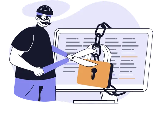 Hacker hacks system security measures  Illustration