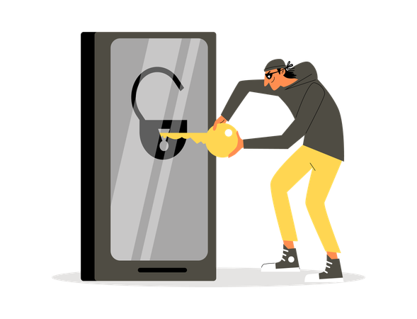 Hacker intruder hacking phone security system  Illustration