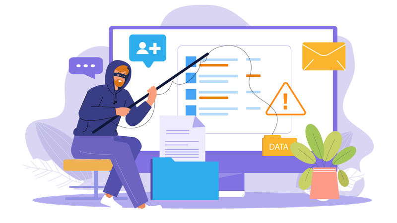 Hacker roubando dados de computador  Ilustração