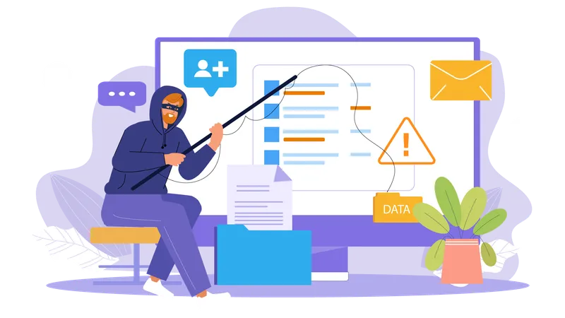 Hacker roubando dados de computador  Ilustração