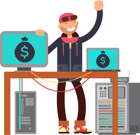 Hacker robando dinero  Ilustración