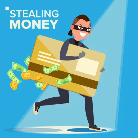 Hacker que roba datos confidenciales y dinero de tarjetas de crédito  Ilustración