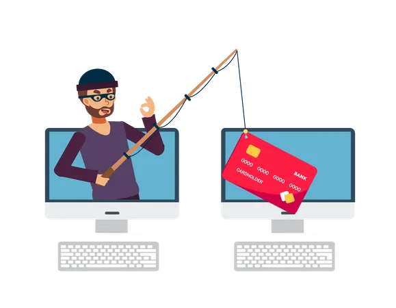 Hacker roubando informações de cartão de crédito  Ilustração