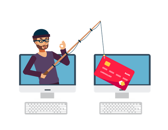 Hacker roubando informações de cartão de crédito  Ilustração
