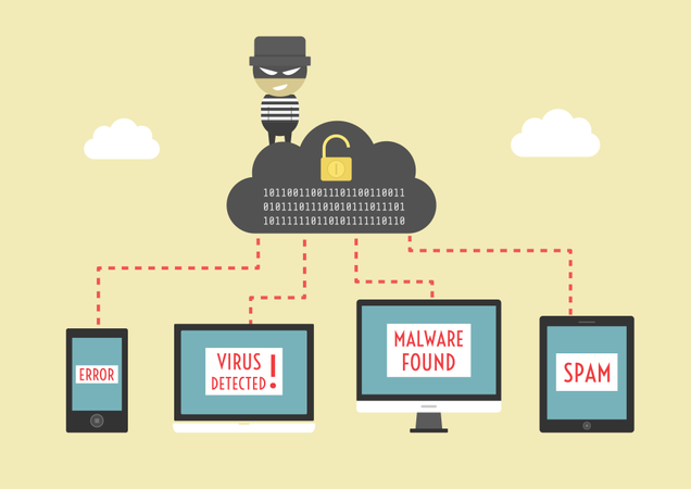 Hacker Send Virus From Cloud To Your Device  Illustration