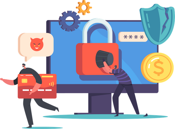 Hacker stealing card details online  Illustration