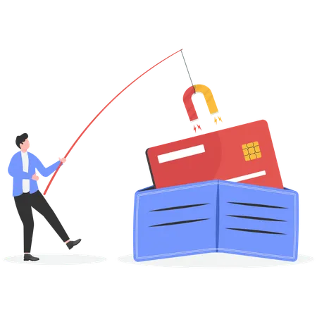 Hacker stealing credit card from wallet  Illustration