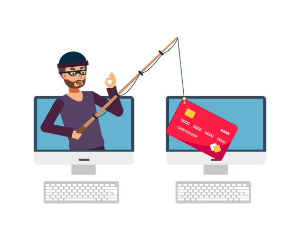 Hacker stealing credit card Information Illustration