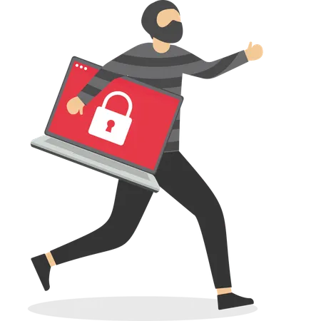 Hacker stealing laptop  Illustration