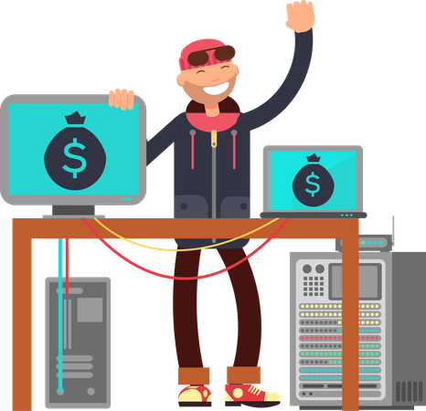 Hacker stehlen Geld  Illustration