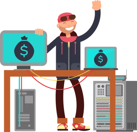 Hacker stehlen Geld  Illustration