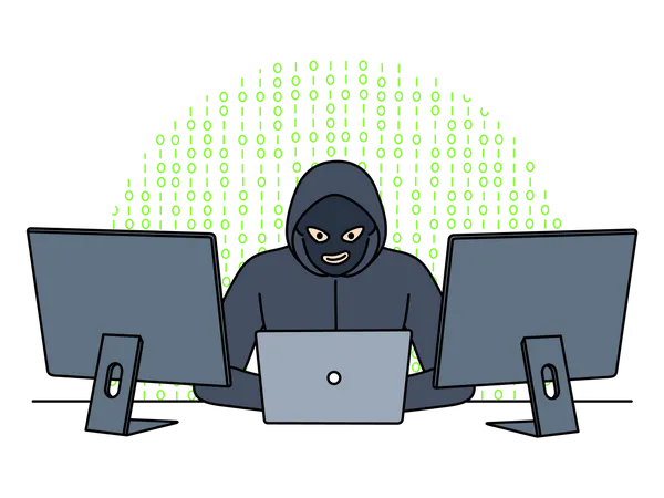 Hacker trabajando en la computadora  Ilustración