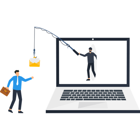 Hacker trabajando en la pesca de correos electrónicos  Ilustración