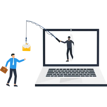 Hacker trabajando en la pesca de correos electrónicos  Ilustración