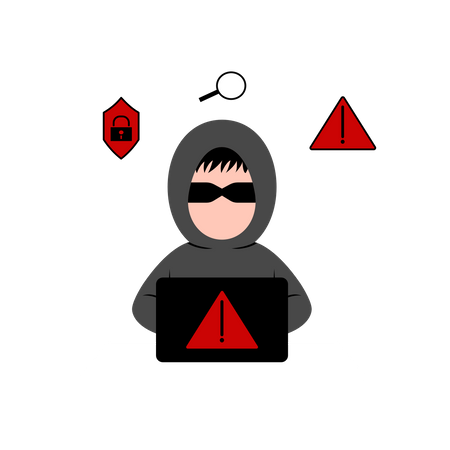 Hacker trabalhando em hack  Ilustração