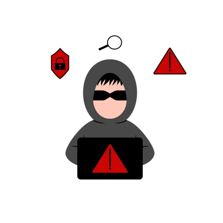 Hacker trabalhando em hack  Ilustração