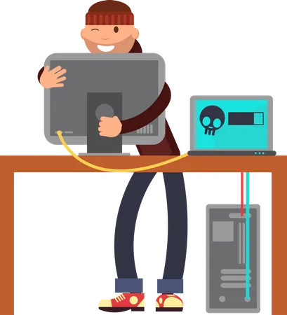 Hackers criminales rompiendo cuentas bancarias informáticas  Ilustración