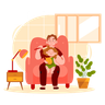 illustrations for sitting on dad lap