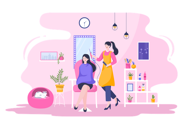 Hair cutting by female hair dresser  Illustration