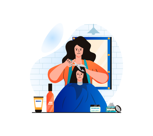 Hair cutting by female hair dresser  Illustration