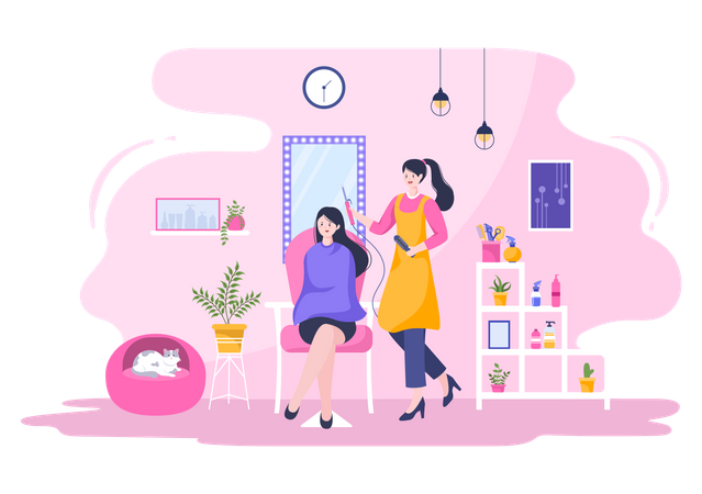 Hair cutting by female hair dresser  Illustration