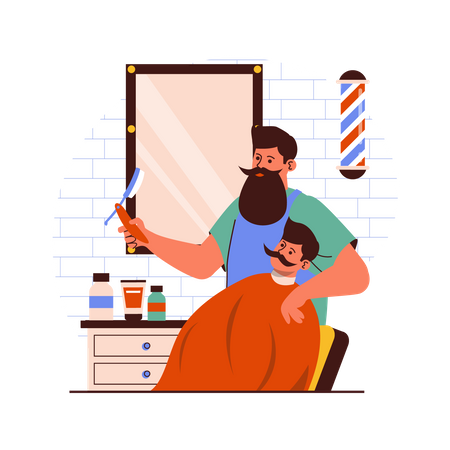 Hair cutting by male hair dresser  Illustration