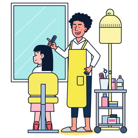 Hair cutting by male hair dresser  Illustration