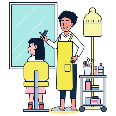 Hair cutting by male hair dresser  Illustration