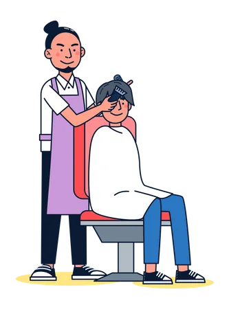 Hair cutting by male hair dresser  Illustration
