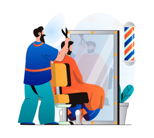 Hair cutting by male hair dresser  Illustration