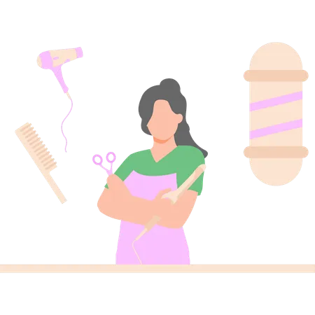 A Female Is Hair Dresser Is Standing In The Salon Illustration