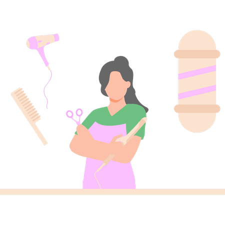 Hair dresser is standing in the salon  Illustration