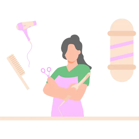 Hair dresser is standing in the salon  Illustration