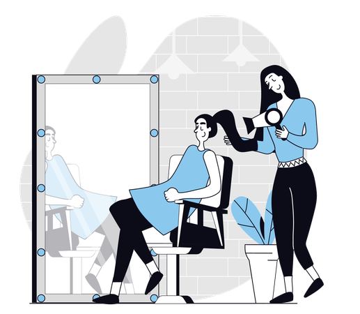 Hair dresser sets up hair of client  Illustration