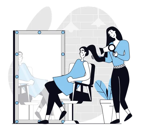 Hair dresser sets up hair of client  Illustration