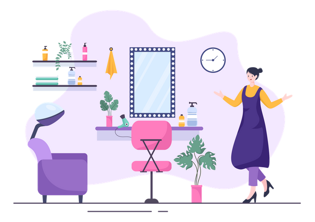 Hair dresser standing in salon  Illustration