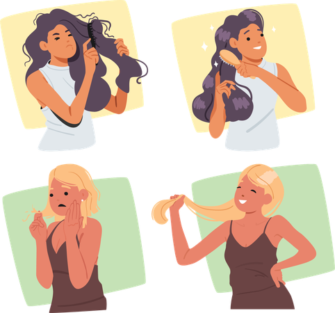 Hair recovery and treatment beauty procedure for damaged female hairline  Illustration